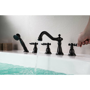 Anzzi Patriarch 2-Handle Deck-mount Roman Tub Faucet With Handheld Sprayer - Oil Rubbed Bronze Finish - Dual Handle Bathtub Faucet - Extendable Handheld Sprayer - FR-AZ091 - Lifestyle - Vital Hydrotherapy