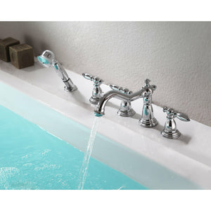 Anzzi Patriarch 2-Handle Deck-mount Roman Tub Faucet With Handheld Sprayer - Polished Chrome Finish - Dual Handle Bathtub Faucet - Extendable Handheld Sprayer - FR-AZ091 - Lifestyle - Vital Hydrotherapy