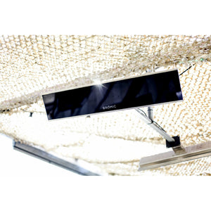 2300W Platinum Smart-Heat Electric Heater in Black Stainless Steel Tinted Glass-Ceramic Screen Slim-line Design mounted in a wall