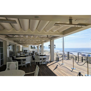 3400W Platinum Smart-Heat Electric Heater in White Stainless Steel Tinted Glass-Ceramic Screen Slim-line Design mounted in ceiling outdoor