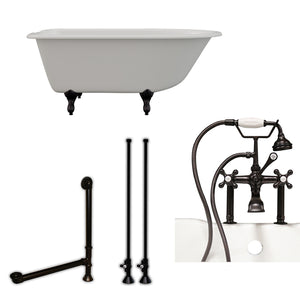 Cambridge Plumbing 54-Inch Rolled Rim Cast Iron Clawfoot Tub (Porcelain enamel interior and white paint exterior) and Deck Mount Plumbing Package (Oil rubbed bronze) RR55-463D-6-PKG-7DH - Vital Hydrotherapy