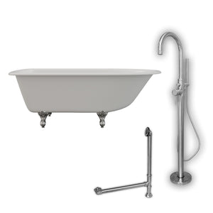 Cambridge Plumbing 60-Inch Rolled Rim Cast Iron Soaking Clawfoot Tub (Porcelain enamel interior and white paint exterior) and Freestanding Plumbing Package (Polished chrome) RR61-150-PKG-NH - Vital Hydrotherapy