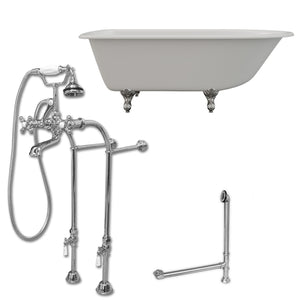 Cambridge Plumbing 60-Inch Rolled Rim Cast Iron Clawfoot Tub (Porcelain enamel interior and white paint exterior) and Freestanding Plumbing Package (Polished chrome) RR61-398463-PKG-NH - Vital Hydrotherapy