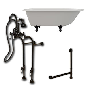 Cambridge Plumbing 60-Inch Rolled Rim Cast Iron Clawfoot Tub (Porcelain enamel interior and white paint exterior) and Freestanding Plumbing Package (Oil Rubbed Bronze) RR61-398684-PKG-NH - Vital Hydrotherapy