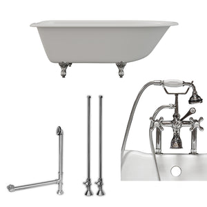 Cambridge Plumbing 60-Inch Rolled Rim Cast Iron Clawfoot Tub (Porcelain enamel interior and white paint exterior) and Deck Mount Plumbing Package (Polished Chrome) RR61-463D-6-PKG-7DH - Vital Hydrotherapy