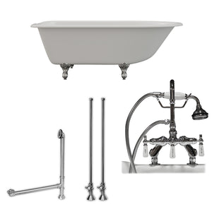 Cambridge Plumbing 60-Inch Rolled Rim Cast Iron Clawfoot Tub (Porcelain enamel interior and white paint exterior) and Deck Mount Plumbing Package (Polished Chrome) RR61-684D-PKG-7DH - Vital Hydrotherapy