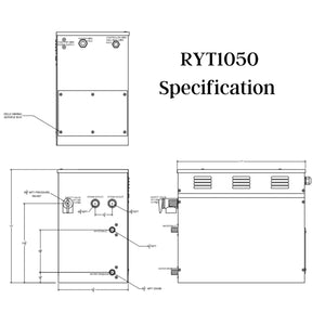 SteamSpa Royal 10.5 KW QuickStart Acu-Steam Bath Generator Specification Drawing RYT1050 - Vital Hydrotherapy