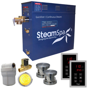 SteamSpa Royal 7.5 KW QuickStart Acu-Steam Bath Generator Package - 16 in. L x 6.5 in. W x 14.5 in. H - Stainless Steel - Polished Brushed Nickel Finish - 7.5kW QuickStart Acu-Steam Bath Generator, Dual Touch Pad Control Panel, Steam head, Chroma Therapy Light, Filter, Pressure Relief Valve - RYT750 - Vital Hydrotherapy