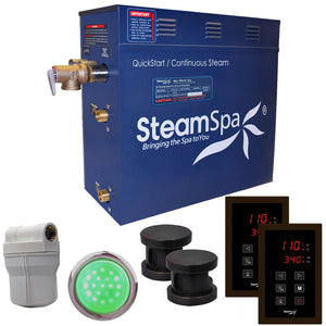 SteamSpa Royal 7.5 KW QuickStart Acu-Steam Bath Generator Package - 16 in. L x 6.5 in. W x 14.5 in. H - Stainless Steel - Polished Oil Rubbed Bronze Finish - 7.5kW QuickStart Acu-Steam Bath Generator, Dual Touch Pad Control Panel, Steam head, Chroma Therapy Light, Filter, Pressure Relief Valve - RYT750 - Vital Hydrotherapy
