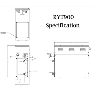 SteamSpa Royal 9 KW QuickStart Acu-Steam Bath Generator RYT900 - Specification Drawing - Vital Hydrotherapy
