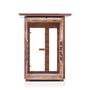 Rustic Infrared Sauna Canadian red cedar slope roofed partial build inside view