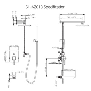 Anzzi Byne 1-Handle 1-Spray Tub and Shower Faucet with Sprayer Wand Specification Drawing SH-AZ013 - Vital Hydrotherapy