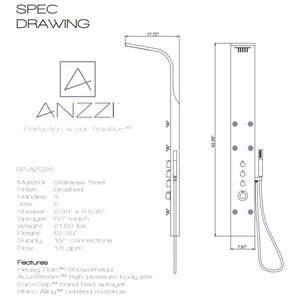 Anzzi Fontan 64 in. 6-Jetted Full Body Shower Panel with Heavy Rain Shower and Spray Wand Specification Drawing SP-AZ026 - Vital Hydrotherapy
