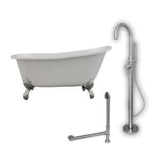 Cambridge Plumbing 61-Inch Cast Iron Slipper Clawfoot Tub (Porcelain enamel interior and white paint exterior) and Freestanding Plumbing Package (Polished Chrome) ST61-150-PKG-NH - Vital Hydrotherapy