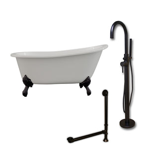 Cambridge Plumbing 61-Inch Cast Iron Slipper Clawfoot Tub (Porcelain enamel interior and white paint exterior) and Freestanding Plumbing Package (Oil Rubbed Bronze) ST61-150-PKG-NH - Vital Hydrotherapy