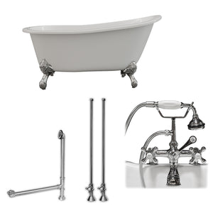 Cambridge Plumbing 61-Inch Cast Iron Slipper Clawfoot Tub (Porcelain enamel interior and white paint exterior) and Deck Mount Plumbing Package (Polished Chrome) ST61-463D-2-PKG-7DH - Vital Hydrotherapy