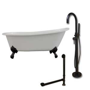 Cambridge Plumbing 67-Inch Slipper Cast Iron Clawfoot Tub (Porcelain enamel interior and white paint exterior) and Freestanding Plumbing Package (Oil Rubbed Bronze) ST67-150-PKG-NH - Vital Hydrotherapy