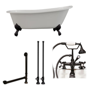 Cambridge Plumbing 67-Inch Slipper Cast Iron Clawfoot Tub (Porcelain enamel interior and white paint exterior) and Deck Mount Plumbing Package (Oil Rubbed Bronze) ST67-463D-2-PKG-7DH - Vital Hydrotherapy