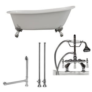 Cambridge Plumbing 67-Inch Slipper Cast Iron Slipper Clawfoot Tub (Porcelain enamel interior and white paint exterior) and Deck Mount Plumbing Package (Polished Chrome) ST67-684D-PKG-7DH - Vital Hydrotherapy