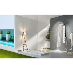 Anzzi Sans 40 Inch Full Body Shower Panel with Swiveling Crested Heavy Rain Shower Head, Shower Control Knob, Three Acu-stream Vector Massage Body Jets and Euro-grip Hand Sprayer in Brushed Steel SP-AZ077 - Lifestyle - Vital Hydrotherapy