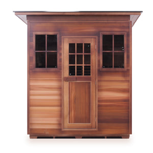 Infrared and Dry Traditional Hybrid Sapphire 4 Person Outdoor Canadian Red Cedar Wood Outside And Inside Double Roof ( Flat Roof + slope roofed front view