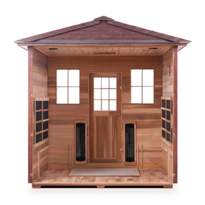 Infrared and Dry Traditional Hybrid Sapphire 5 Person Outdoor Canadian Red Cedar Wood Outside And Inside Double Roof ( Flat Roof + peak roofed inside partial build view