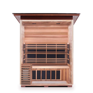 Infrared and Dry Traditional Hybrid Sapphire 3 Person Outdoor sauna Canadian Red Cedar Wood ( Flat Roof + slope roofed inside partial build view