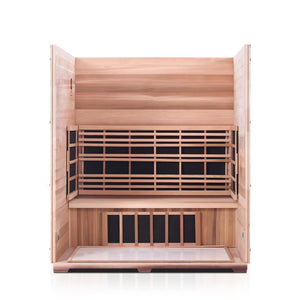 Enlighten Sauna InfraNature Original Infrared Outdoor Canadian red cedar inside and out 4 person partial inside view