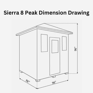 Enlighten Sauna InfraNature Original Infrared Sierra 8 Person Outdoor Low EMF Sauna Dimension Drawing - Peak Roof - Vital Hydrotherapy