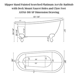 Cambridge Plumbing Slipper Hand Painted Scorched Platinum Acrylic Bathtub - Dimension Drawing - Vital Hydrotherapy