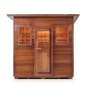 Enlighten sauna SaunaTerra Dry Traditional MoonLight 5 Person Outdoor Sauna Canadian Red Cedar Wood Outside And Inside Double Roof ( Flat Roof + slope roof) front view