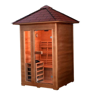 SunRay Bristow 2-person Outdoor Traditional Sauna with Window - Canadian hemlock wood - Peak roof- Glass door - Isometric view - HL200D2 Bristow