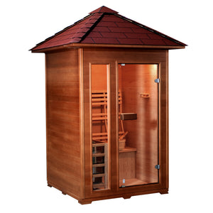 SunRay Bristow 2-person Outdoor Traditional Sauna with Window - Canadian hemlock wood - Peak roof- Glass door - Isometric view - HL200D2 Bristow