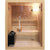 Sunray Westlake 3 Person Indoor Traditional Sauna - Cultured Stone Interior, Stainless Steel Handle, Tempered Glass with Wooden Stove Frame, Ergonomic seating with a lighted backrest, 4.5 kW Heater, Stereo system with MP3, Water Bucket w/ Ladle, LED overhead lighting, Thermo Hygrometer - Front view - 300LX