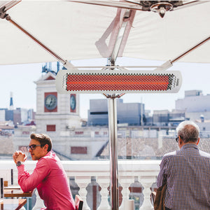 6000W Tungsten Smart-Heat Electric Patio Heater in White Stainless Steel, Black High Temperature Coating post mounted set outdoor