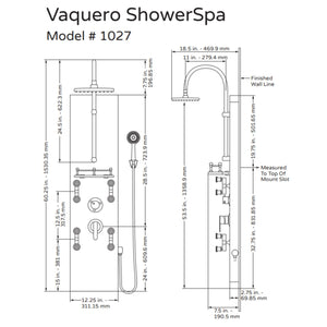 PULSE ShowerSpas Hammered Brushed Aluminum Shower Panel - Vaquero ShowerSpa 1027 Specification Drawing - Vital Hydrotherapy