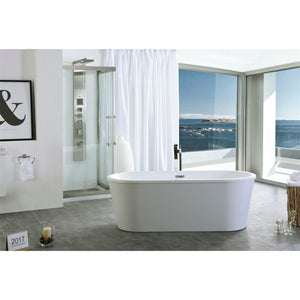 Legion Furniture 67.3" Double Ended Freestanding Soaking White Acrylic Tub - Soft Curves - with Overflow drain - Faucet: Not included - Lifestyle setting - Front view - WE6815-L - Vital Hydrotherapy