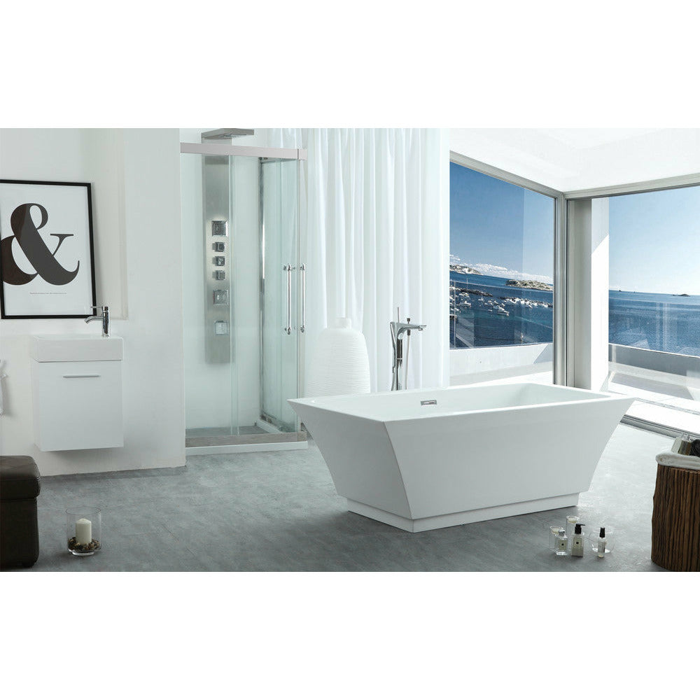 Legion Furniture WE6817 67" Double Ended White Freestanding Soaking Bathtub - Acrylic - With Slotted Overflow in Chrome Finish, Adjustable leveling legs - (Faucet sold separately) - Front view - WE6817 - Vital Hydrotherapy