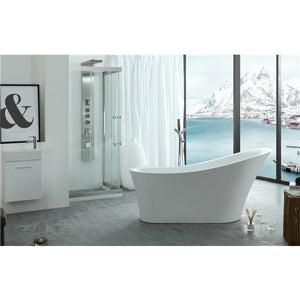 Legion Furniture 67" White Freestanding Soaking Slipper Bathtub - Acrylic - Lifestyle setting - Faucet sold separately - WE6843 - Vital Hydrotherapy