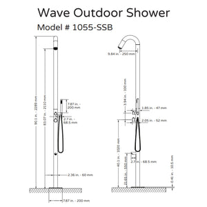 PULSE ShowerSpas Brushed Stainless Steel Outdoor Shower System - Wave Outdoor Shower 1055-SSB Specification Drawing - Vital Hydrotherapy