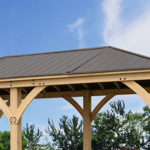 Yardistry 12 x 20 Meridian Gazebo YM11775COM - Built with 100% Premium Cedar Lumber - Pre-cut, Pre-drilled, and Pre-stained Lumber - Pre-stained Exterior Grade Cedar - Stunning Coffee Brown Aluminum Roof - Vital Hydrotherapy