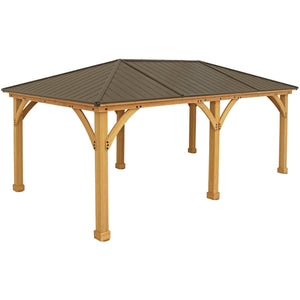 Yardistry 12 x 20 Meridian Gazebo YM11775COM - Built with 100% Premium Cedar Lumber - Pre-cut, Pre-drilled, and Pre-stained Lumber - Pre-stained Exterior Grade Cedar - Stunning Coffee Brown Aluminum Roof - Vital Hydrotherapy