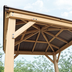 Yardistry 8 x 8 Meridian Gazebo YM11827COM - Built with 100% Premium Cedar Lumber - Pre-cut, Pre-drilled, and Pre-stained Lumber - Stunning Coffee Brown Colored Aluminum Roof - Heavy Corner Gussets - Natural Cedar Stain - Vital Hydrotherapy