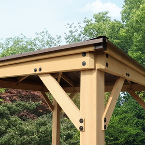 Yardistry 8 x 8 Meridian Gazebo YM11827COM - Built with 100% Premium Cedar Lumber - Pre-cut, Pre-drilled, and Pre-stained Lumber - Stunning Coffee Brown Colored Aluminum Roof - Heavy Corner Gussets - Natural Cedar Stain - Vital Hydrotherapy