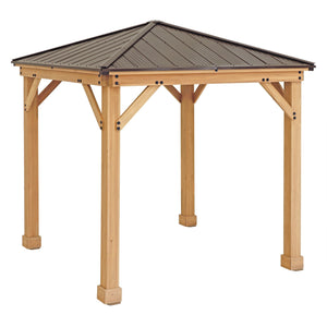 Yardistry 8 x 8 Meridian Gazebo YM11827COM - Built with 100% Premium Cedar Lumber - Pre-cut, Pre-drilled, and Pre-stained Lumber - Stunning Coffee Brown Colored Aluminum Roof - Heavy Corner Gussets - Natural Cedar Stain - Vital Hydrotherapy