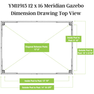 Yardistry 12 x 16 Meridian Gazebo YM11915COM - Dimension Drawing - Vital Hydrotherapy