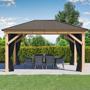 Yardistry 12 x 16 Meridian Gazebo Mesh Kit YM11920COM - Easy Glide Tracks - Full-length Panels - Full-length Zippers - Outdoor Setting - Vital Hydrotherapy