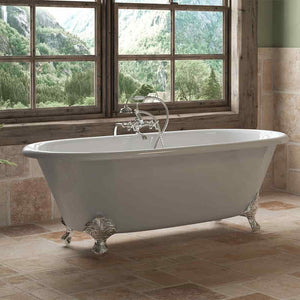 Cambridge Plumbing 66-Inch Double Ended Cast Iron Soaking Clawfoot Tub and Complete Freestanding Plumbing Package DE67-398463-PKG-NH