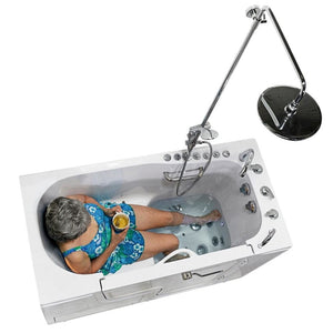 A woman relaxing in a ella shower column kit for walk in tub deck mount faucets