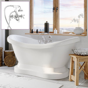 Cambridge Plumbing Double Slipper Acrylic Pedestal Soaking Tub with Complete Plumbing Package ADES-PED-463D-2-PKG-7DH